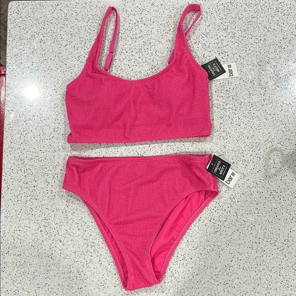 NWT Bar III Pink Textured Bikini Set